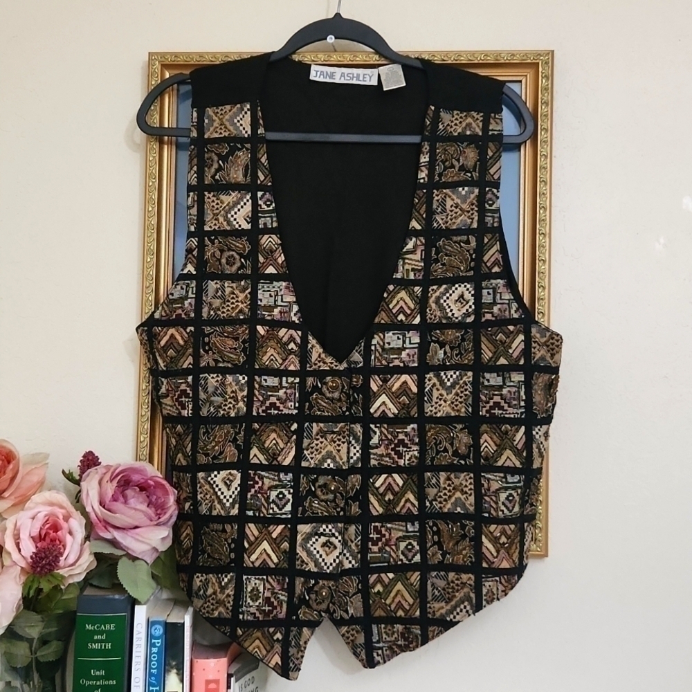 Vintage Beaded Vest Jane Ashley Size Large Retro Glam Maximalist Collegiate - Picture 9 of 9